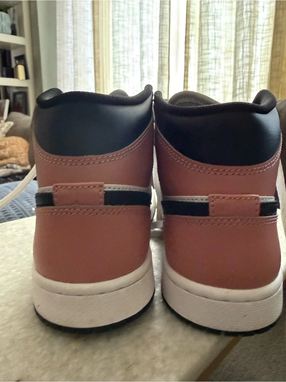 Jordan 1 Men's Mid Sneakers in White, Black & Pink